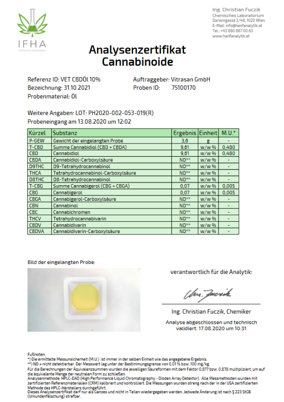 CBD Vital - VET CBD 10 Extract Premium pentru animale de companie, 10%, 1000 mg, 10 ml