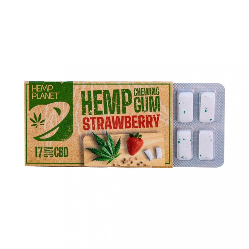 Hemp Planet hamp tyggegummi med jordbærsmak, 17 mg CBD, 17 g