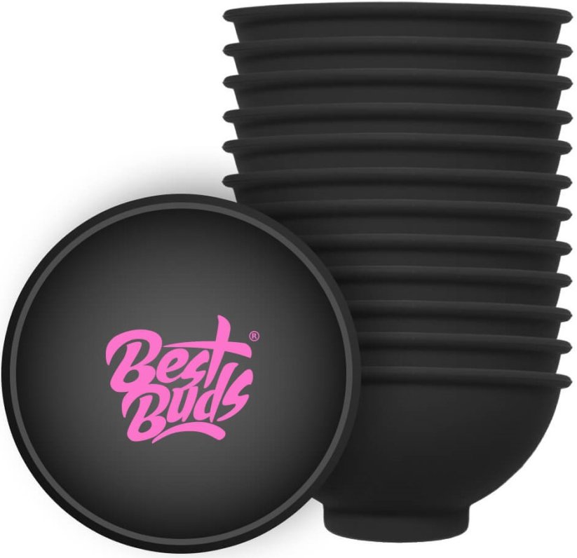 Best Buds Silikon-Rührschüssel 7 cm, Schwarz mit rosa Logo