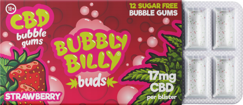 Bubbly Billy Buds Guma do żucia o smaku truskawkowym (17 mg CBD)