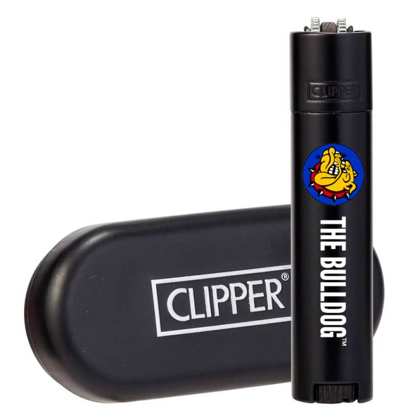 The Bulldog Clipper Matt Black Metal Lighter + gaveeske