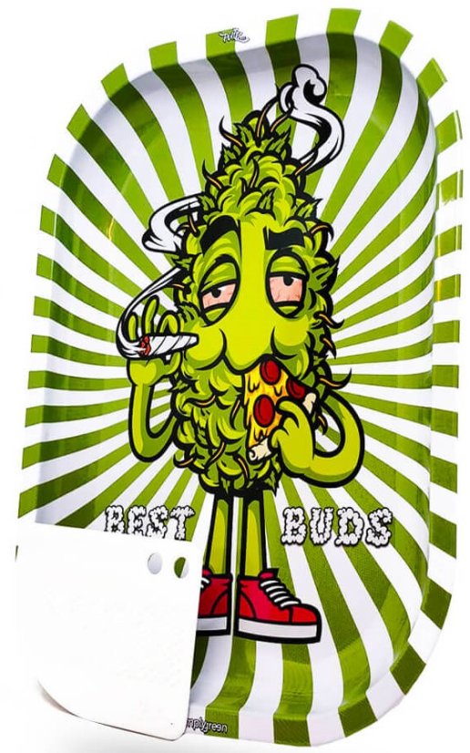 Best Buds Velik kovinski pladenj za pico z magnetno kartico za mlinček