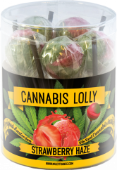 Cannabis Strawberry Haze Lollies – ajándékdoboz (10 nyalóka), 24 doboz kartonban