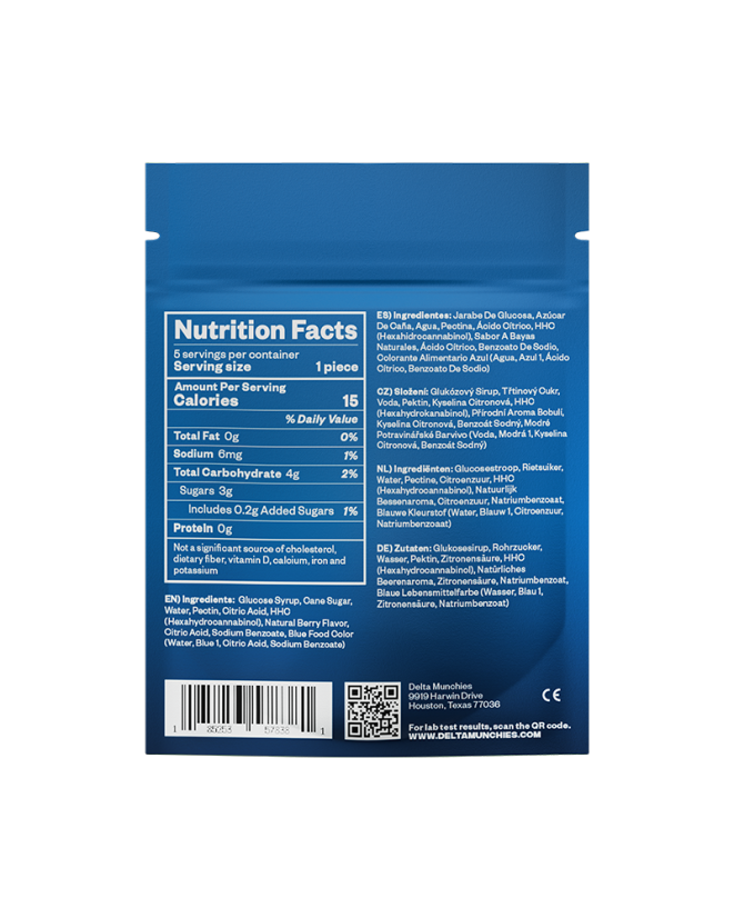 Delta Munchies Caramelle gommose Blue Razz HHC, 125 mg, 5 pz