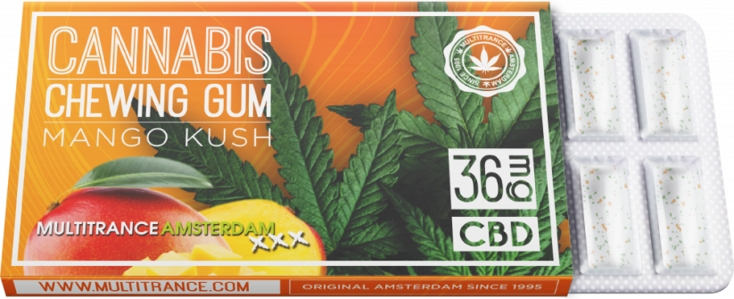 Cannabis Mango žvakaća guma (36 mg CBD) – Izložna posuda (24 kutije)