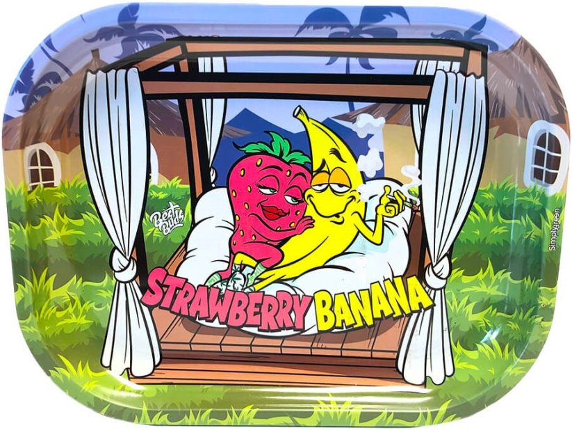 Best Buds Thin Box Rolling Tray with Storage, Strawberry Banana