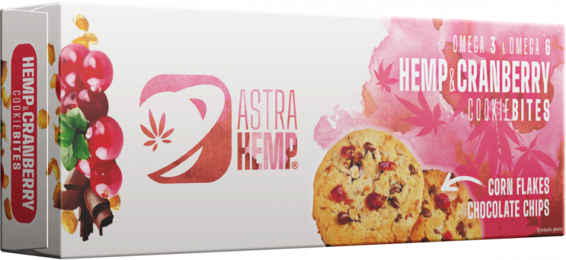 „Astra“ kanapių sausainis „Kanapių ir spanguolių įkandimas“ – dėžutė (12 dėžučių)