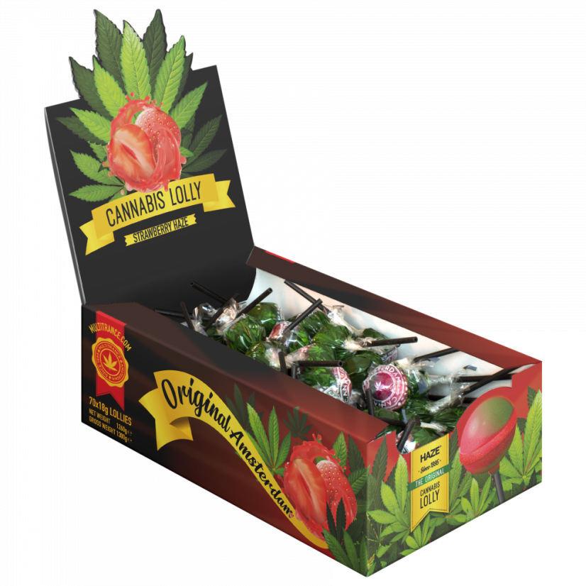 Cannabis Strawberry Haze Lollies konopná Lízátka - Display Box ( 70 lízátek )