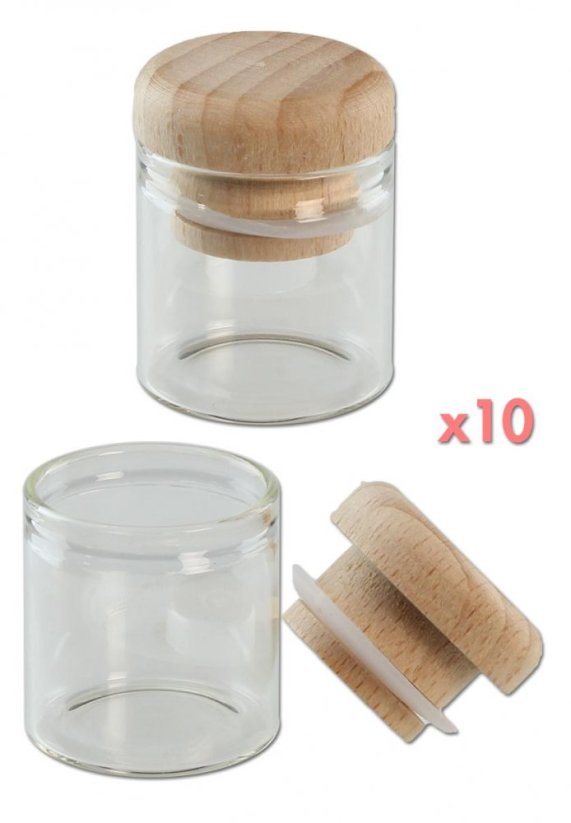 Glasdose klar mit Holzdeckel (10 ml)