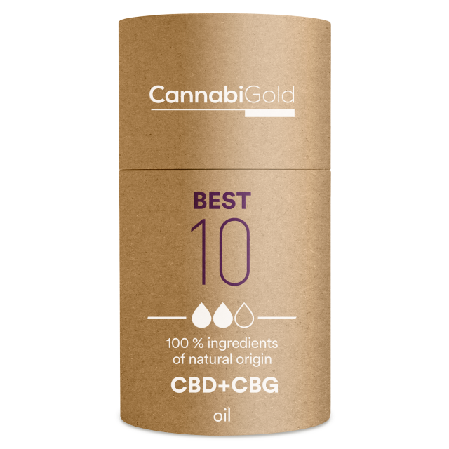 Óleo de CannabiGold Best 10 % (9 % CBD, 1 % CBG), 1200 mg, 12 ml