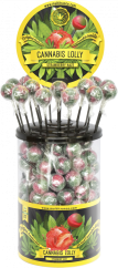 Pirulitos de Cannabis Strawberry Haze – Recipiente de Exibição (100 Pirulitos)