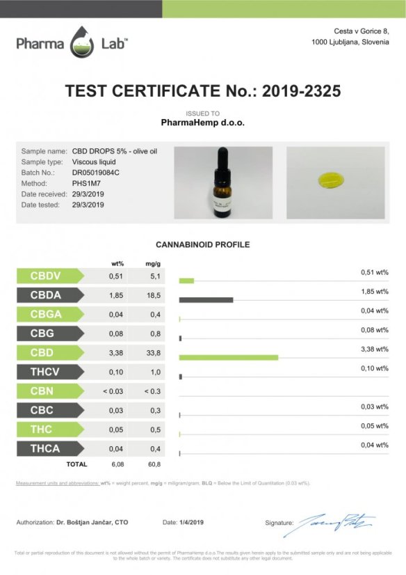 PharmaHemp CBD kapljice olive olje, 5%, 10ml, 500mg