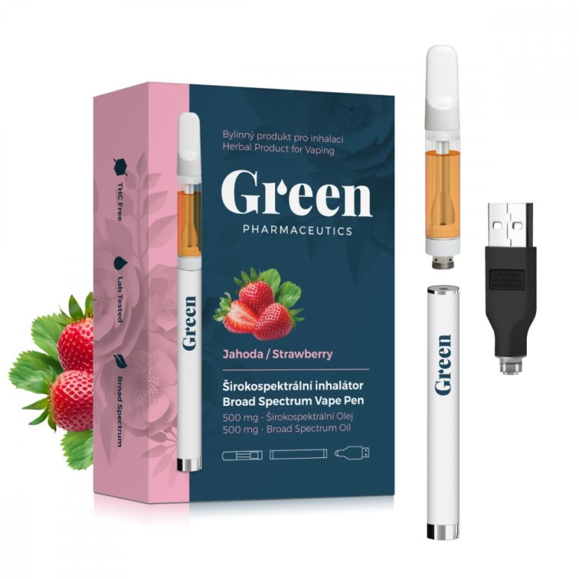 Green Pharmaceutics Širokospektrálna inhalačná súprava - Jahoda, 500 mg CBD