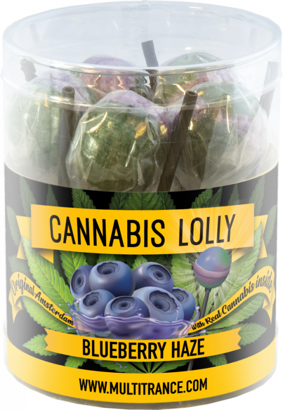 Pirulitos de cannabis Blueberry Haze – Caixa de presente (10 pirulitos), 24 caixas em caixa