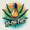 Cannabis leaf, orange glowing bulb and text underneath: 10-OH-THC