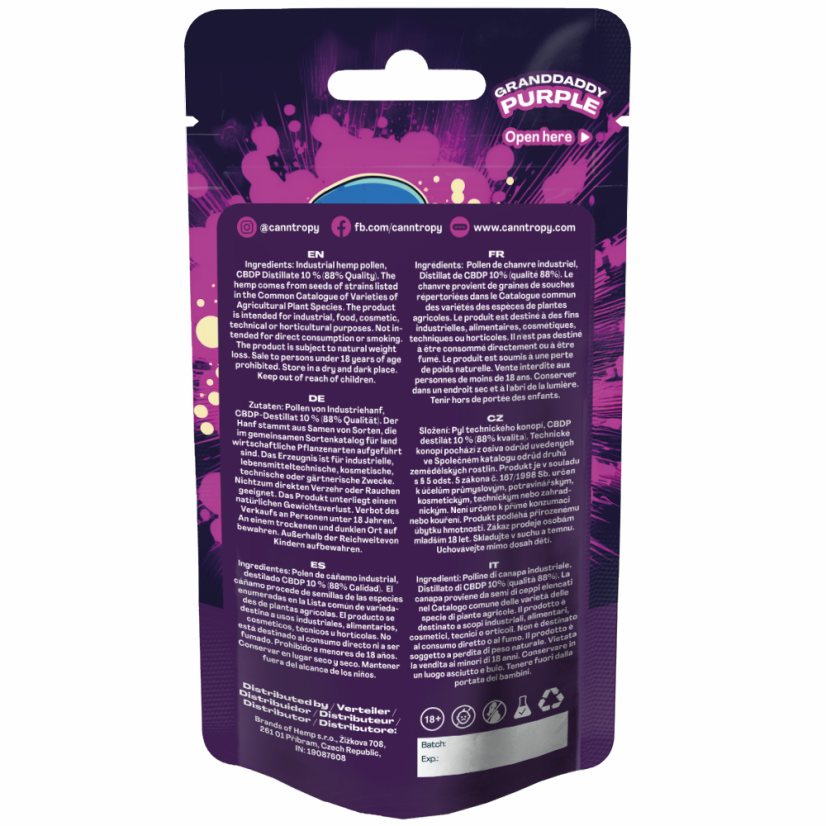 Canntropy CBDP Hash Granddaddy Purple, CBDP 88% qualité, 1 g - 5 g
