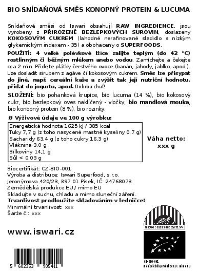 Iswari snídaňová směs BIO Konopný protein - Lucuma 800g