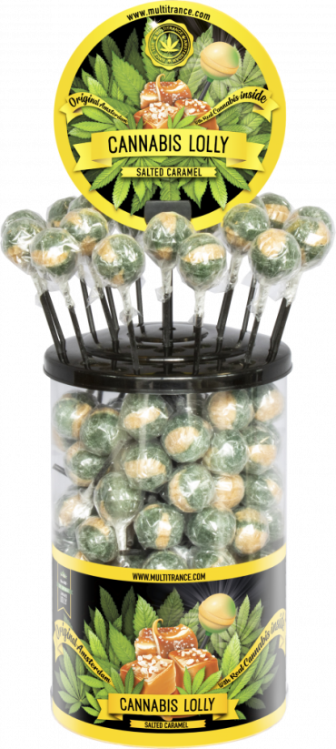 Cannabis Salted Caramel Lollies – Displaycontainer (100 Lollies)