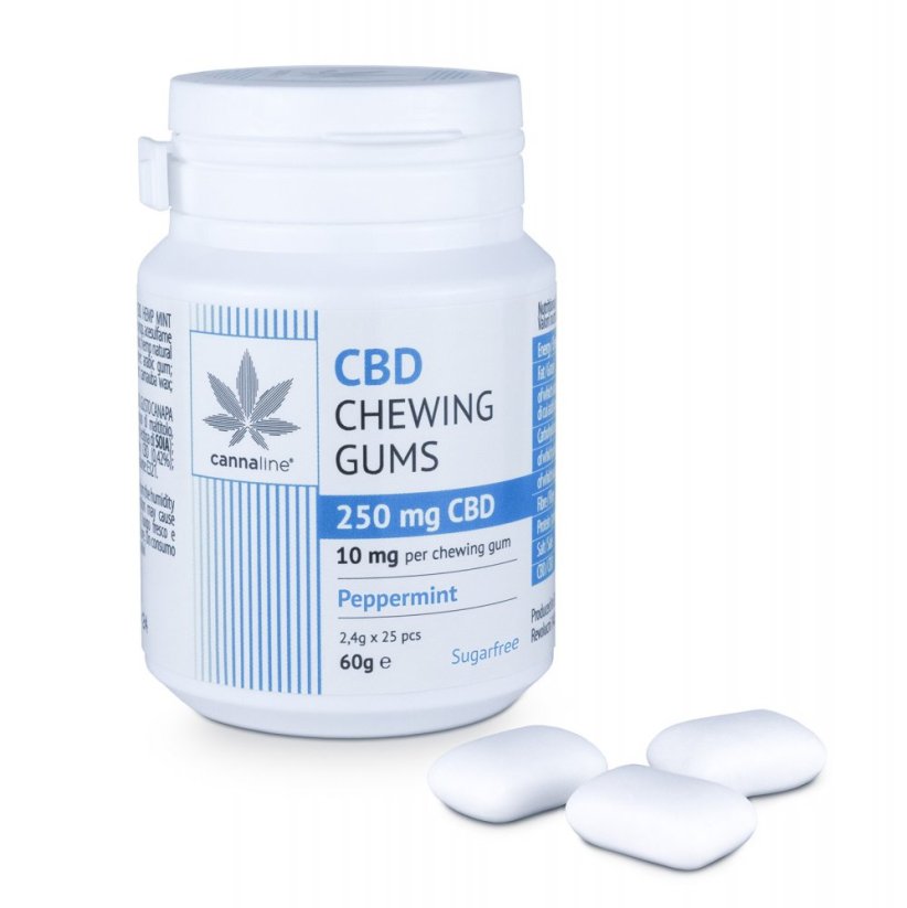 Cannaline CBD チューインガム ペパーミント、250 mg CBD、25 個 x 10 mg、60 g
