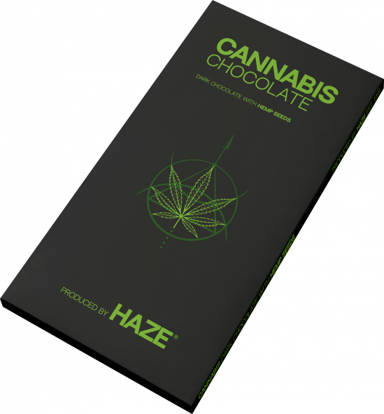 HaZe Cannabis Dark Chocolate s konopnými semienkami - kartón (15 tyčiniek)