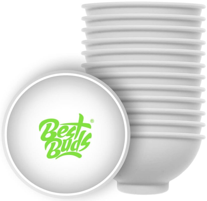 Best Buds Silikone røreskål 7 cm, hvid med grønt logo
