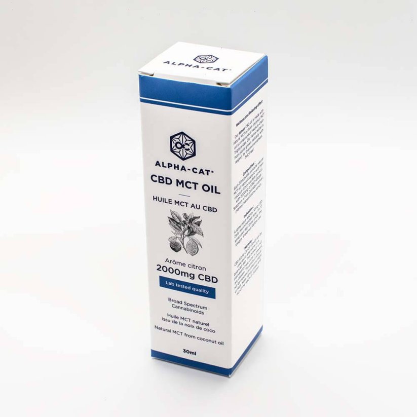 Alpha-Cat CBD Spray MCT kókosolía með sítrónu, 20%, 2000 mg, 30 ml