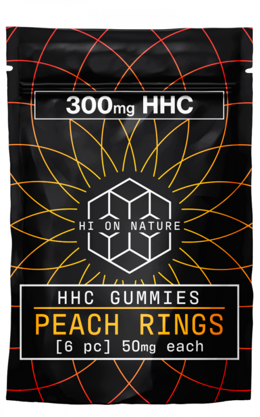 Hi on Nature HHC Gummies Inele de piersici, 300 mg, 6 buc.