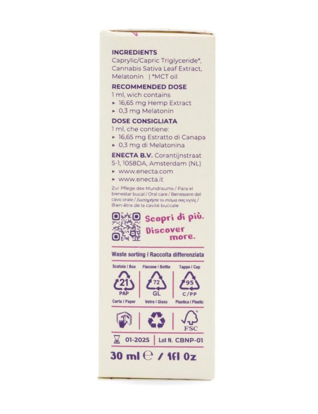 Enecta CBNight Formula PLUS hennepolie met melatonine, 1500 mg biologisch hennepextract, 90 ml