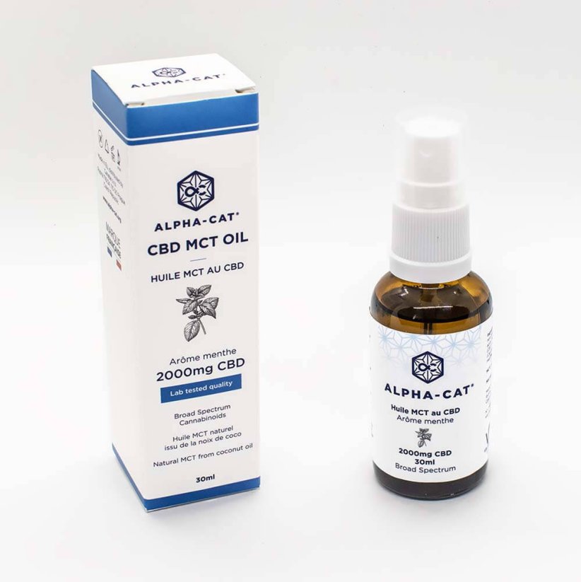 Alpha-Cat CBD Spray MCT kókosolía með myntu, 20%, 2000 mg, 30 ml