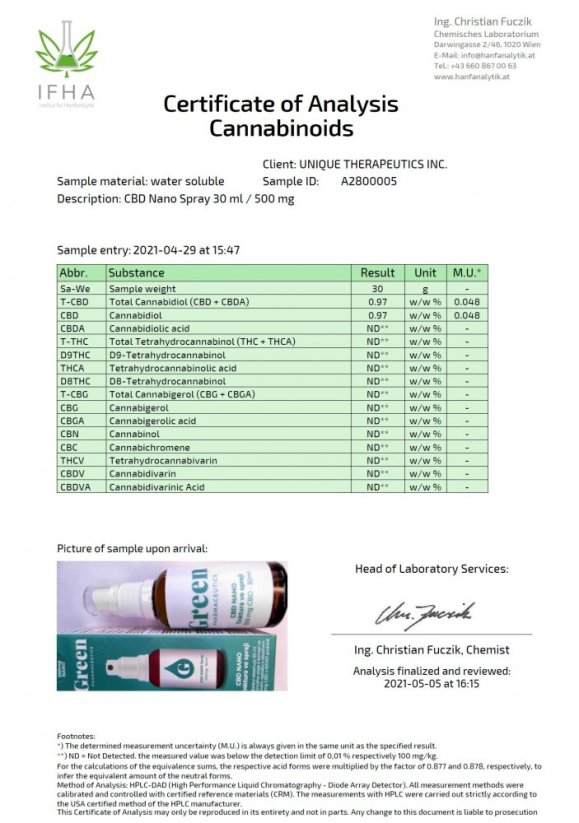 Green Pharmaceutics Nano CBD aerosols - 300mg, 30 ml