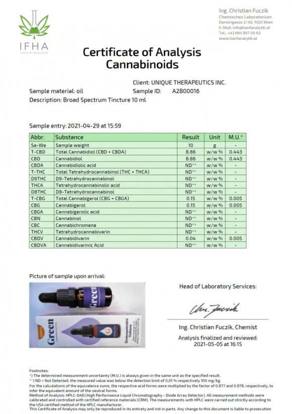 Green Pharmaceutics Plataus spektro tinktūra, 10 %, 1000 mg CBD, 10 ml