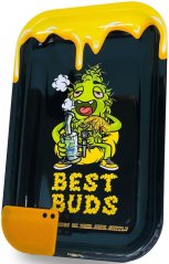 Best Buds Dab Bandeja grande de metal com cartão moedor magnético