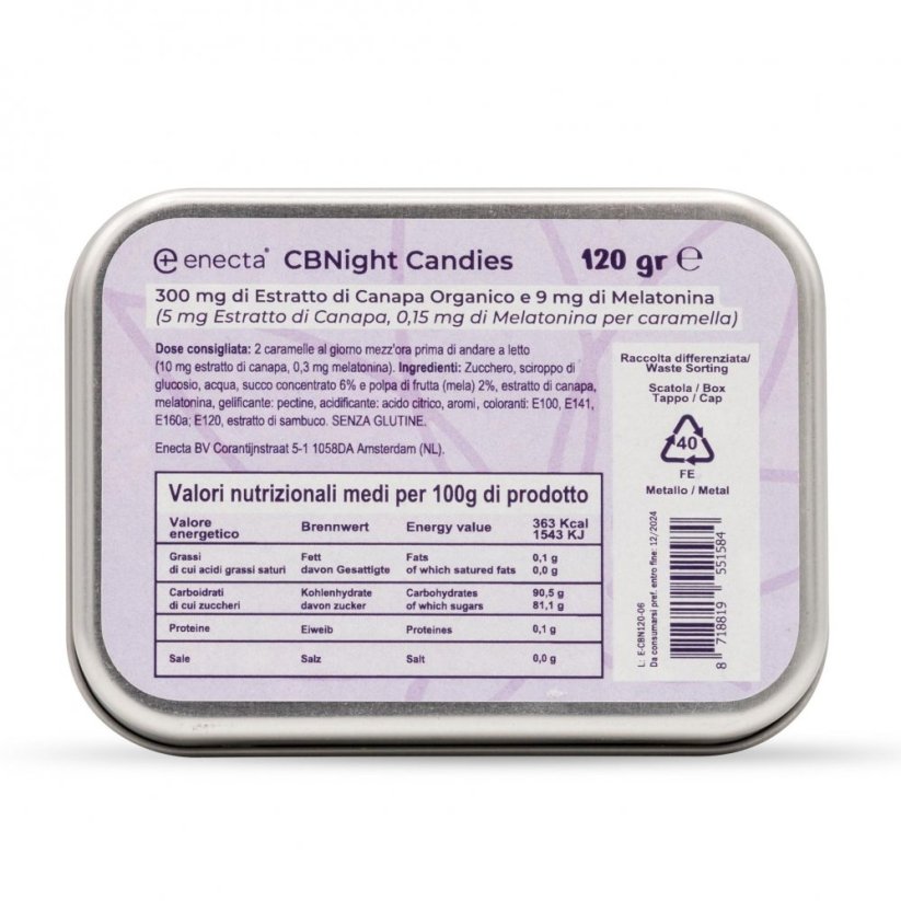 Enecta CBNight Gummies 60 pz, 300 mg CBD, 9 mg melatonina, 120 g