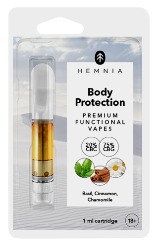 Hemnia Cartridge Body Protection - 20 % CBC , 75 % CBG, basil, cinnamon, chamomile, 1 ml
