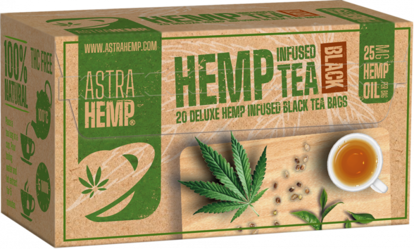 Astra Hemp Czarna herbata 25 mg Olej konopny (pudełko 20 torebek)
