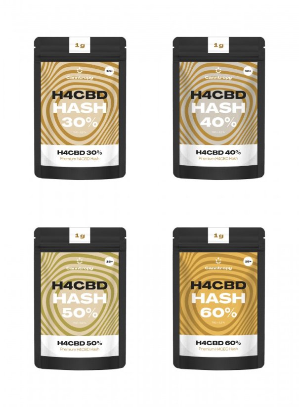 Canntropy H4CBD Hash komplekts no 30 līdz 60%, viss vienā komplektā — 4 x 1 g līdz 100 g