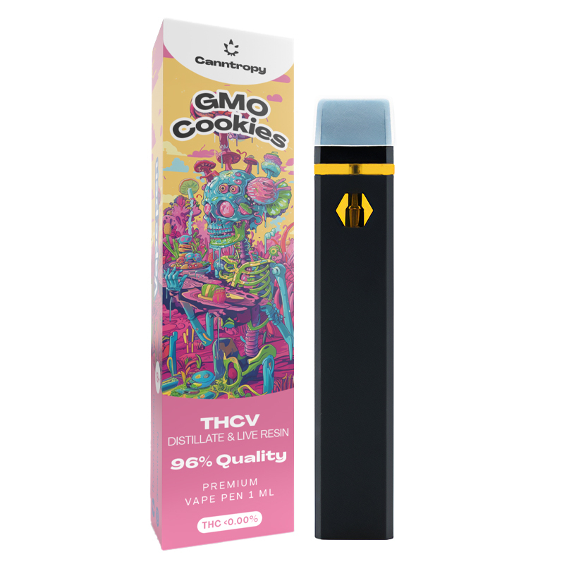 Canntropy THCV Disposable Vape Pen GMO Cookies žive smole terpeni, THCV 96% kvalitete, 1 ml