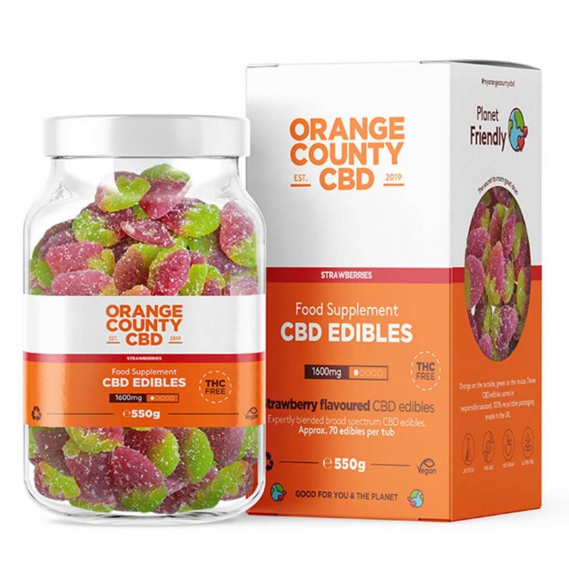 Orange County CBD Fraises gommeuses, 70 pcs, 1600 mg CBD, 550 g