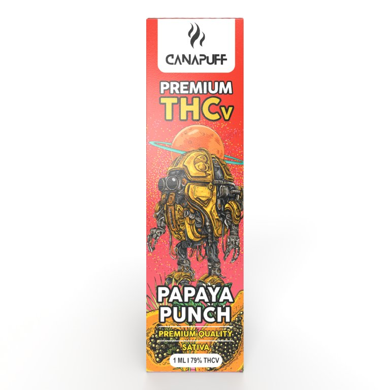 CanaPuff Papaya Punch 79 % THCv - Pinna vape li tintrema, 1 ml