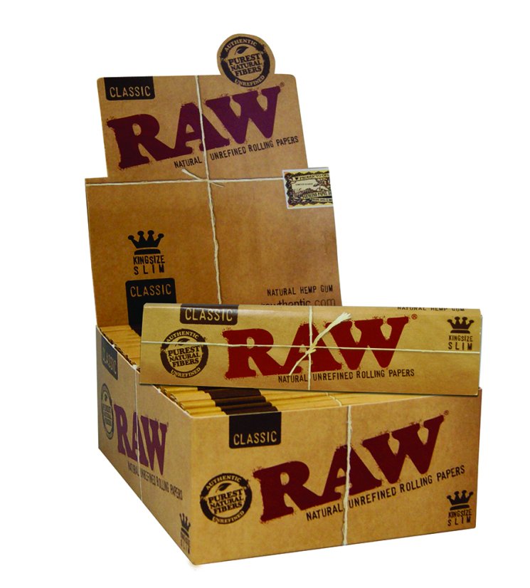 Raw Papers Classic Kraljeva velikost Tanki papirji, 110 mm, 50 kosov na škatla