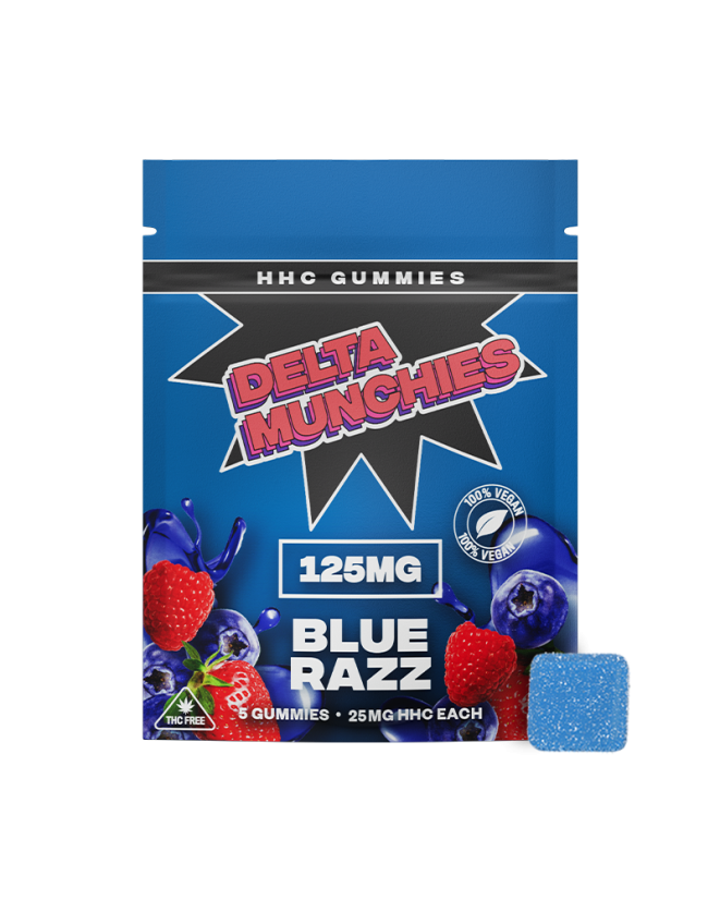 Delta Munchies Caramelle gommose Blue Razz HHC, 125 mg, 5 pz
