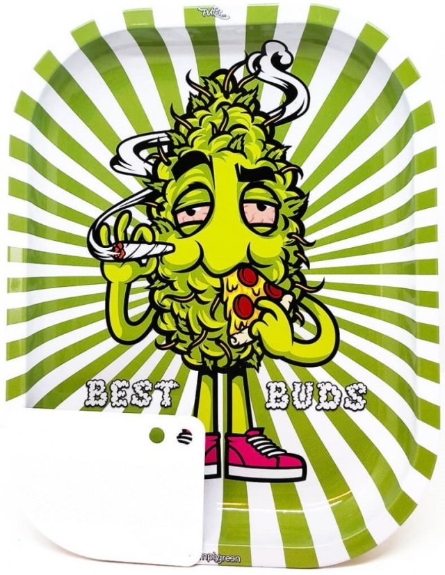 Best Buds Mala metalna posuda za valjanje Hungry Pizza s magnetskom karticom za mlin