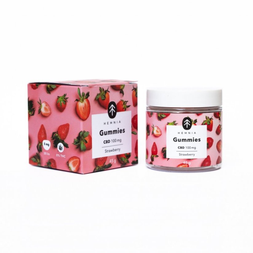 Hemnia CBD Gummies, Sour Strawberry, 100mg CBD, 20 pcs x 5mg, 45g