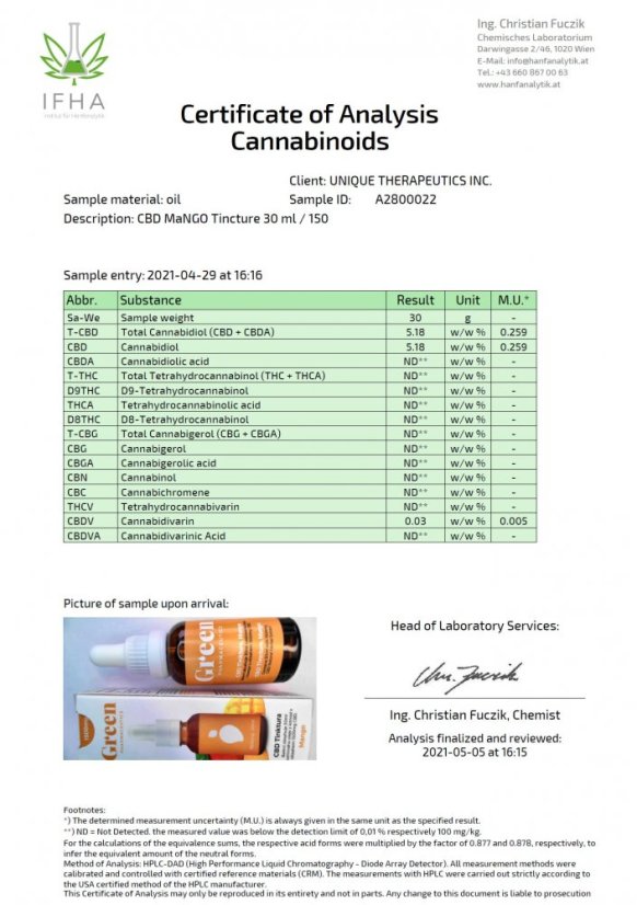 Green Pharmaceutics CBD Mango tinktuur - 5%, 1500 mg, 30 ml