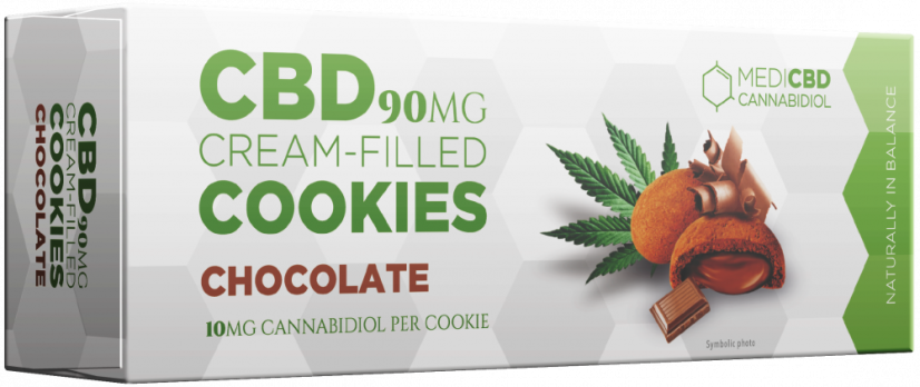 Biscoitos Recheados com Creme de Chocolate MediCBD (90 mg) - Caixa (18 pacotes)