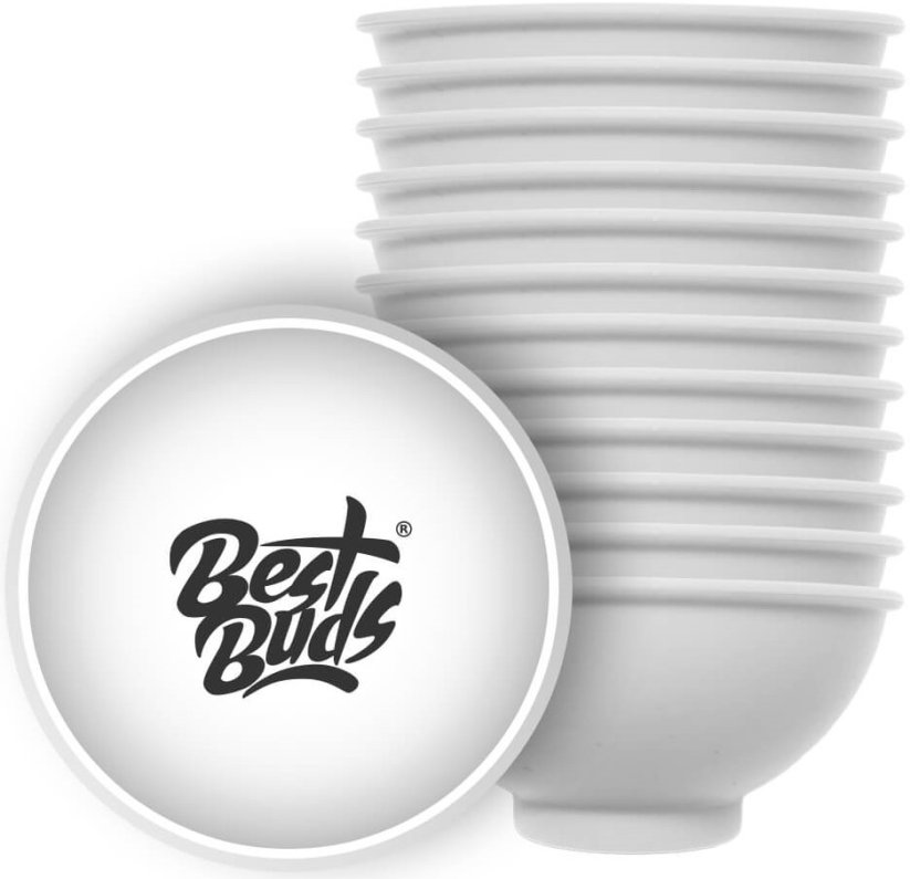 Best Buds Cuenco de silicona para mezclar 7 cm, blanco con logo negro