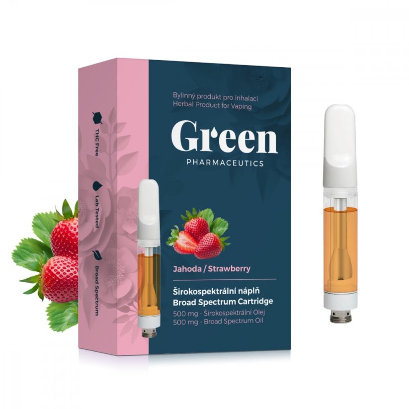 Green Pharmaceutics Breitspektrum-Kartusche für Inhalator - Erdbeere, 500 mg CBD, (1 ml)