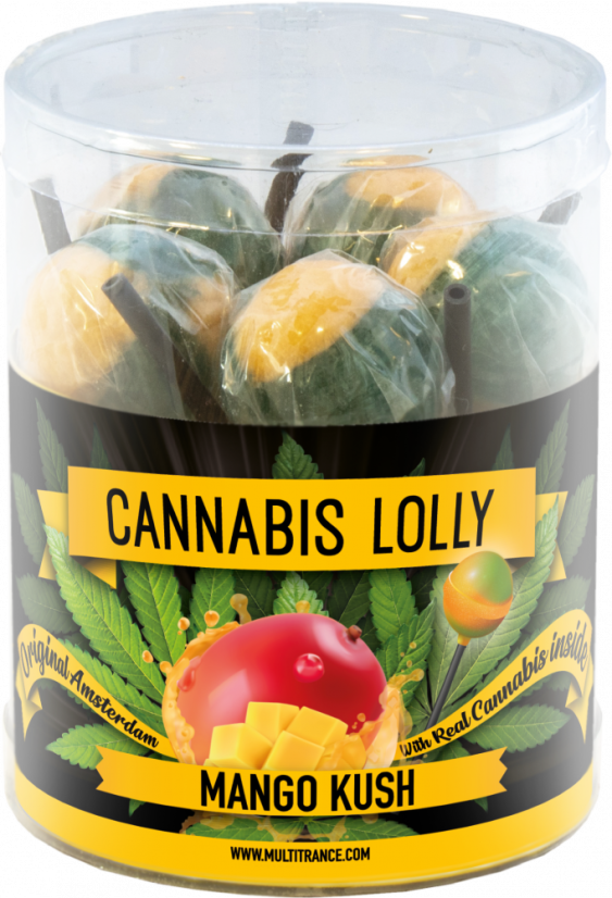 Pirulitos Cannabis Mango Kush – Caixa de Presente (10 Pirulitos), 24 caixas em caixa