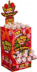 Bubbly Billy Пупољци 10мг ЦБД лизалице киселе малине са жваком унутра – контејнер за излагање (100 лизалица)