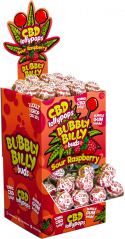 Bubbly Billy Buds 10 mg CBD Sour Raspberry Lollies with Bubblegum Inside – Display Container (100 Lollies)
